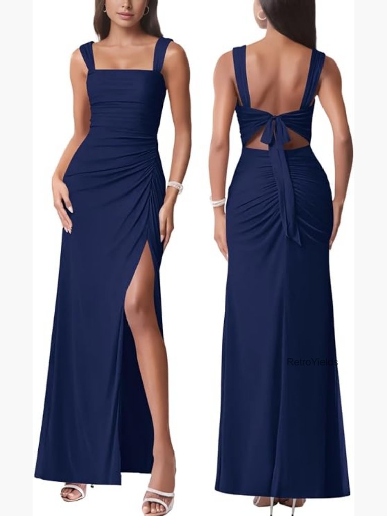 Sleeveless Mesh Maxi Dress Bodycon Ruched Tie Back Split
